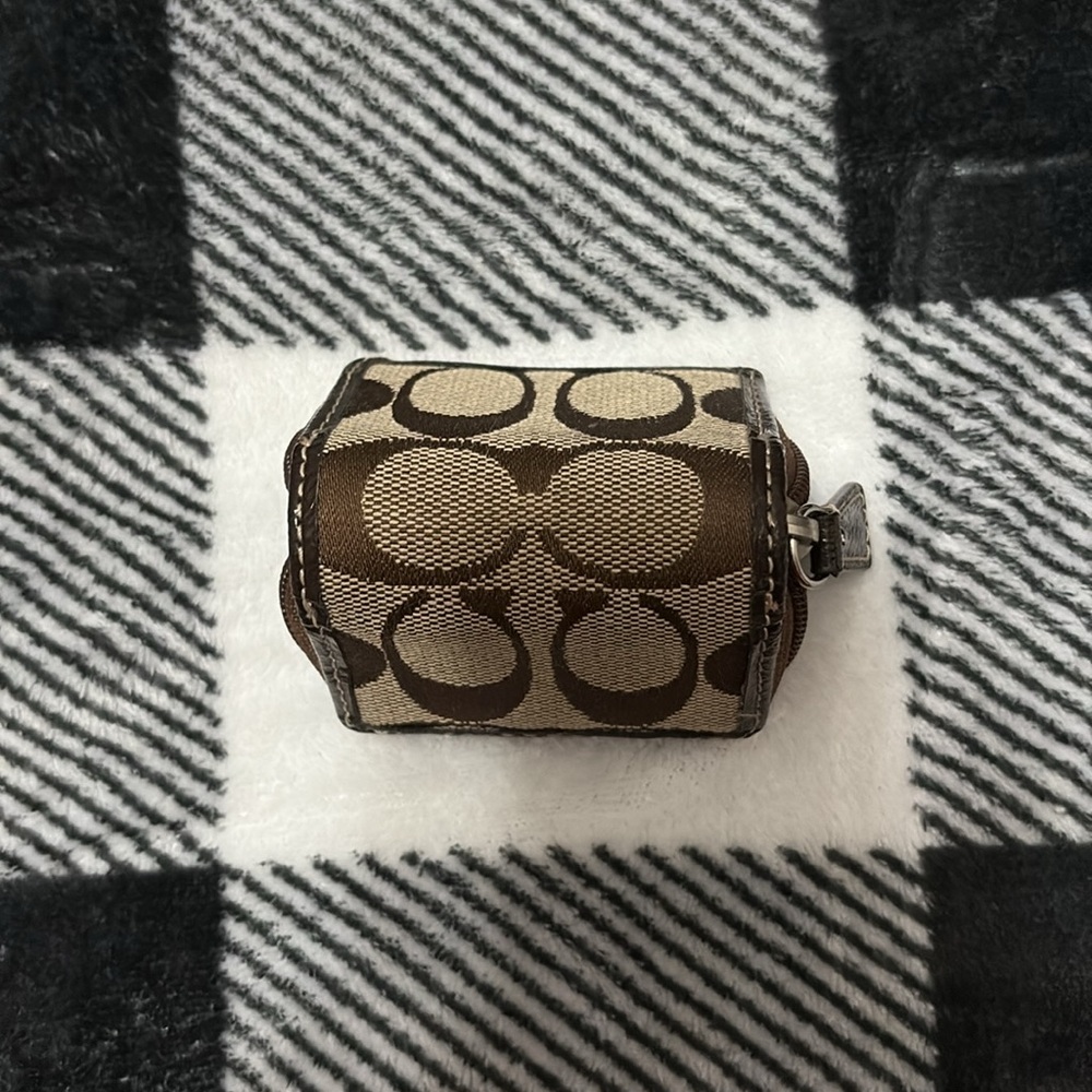 Coach Contact Lens Case brown CC monogram logo brown mirror travel zip jewelry - Picture 2 of 7